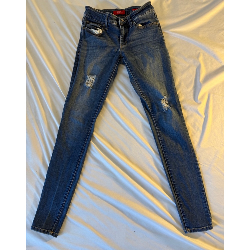 Guess Los Angeles Sienna Curvy Fit Medium Rise Skinny Distressed Jeans Blue 30in